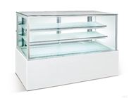 Refrigerador de ángulo recto comercial de la exhibición de la torta con la puerta de cristal abierta de la parte posterior