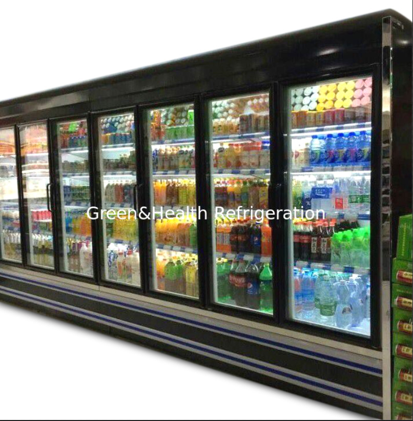 Escaparate abierto comercial del supermercado del refrigerador de Multideck con la puerta de cristal