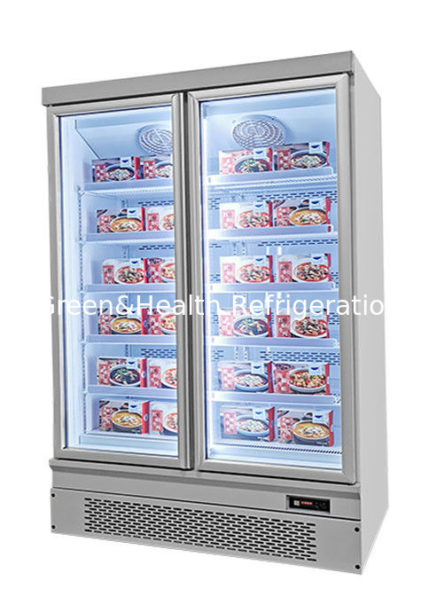 Congelador de exhibición de alimentos vertical con ventilador de refrigeración y estantes ajustables para supermercados