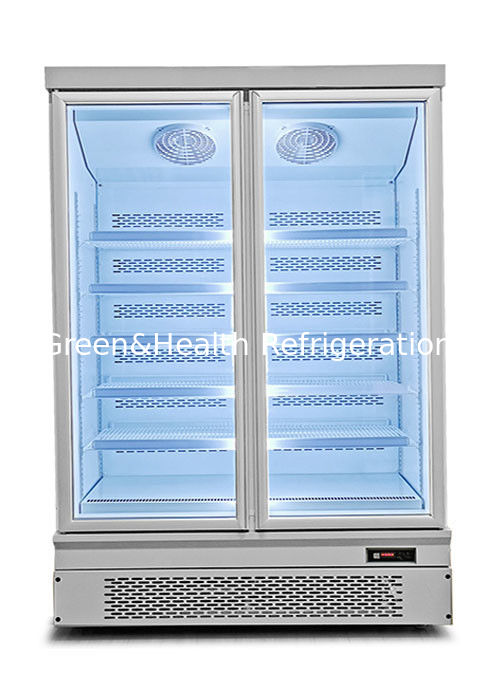 Congelador de exhibición de alimentos vertical con ventilador de refrigeración y estantes ajustables para supermercados