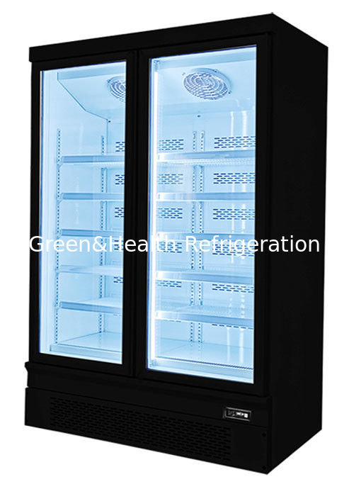 Congelador de exhibición de alimentos vertical con ventilador de refrigeración y estantes ajustables para supermercados