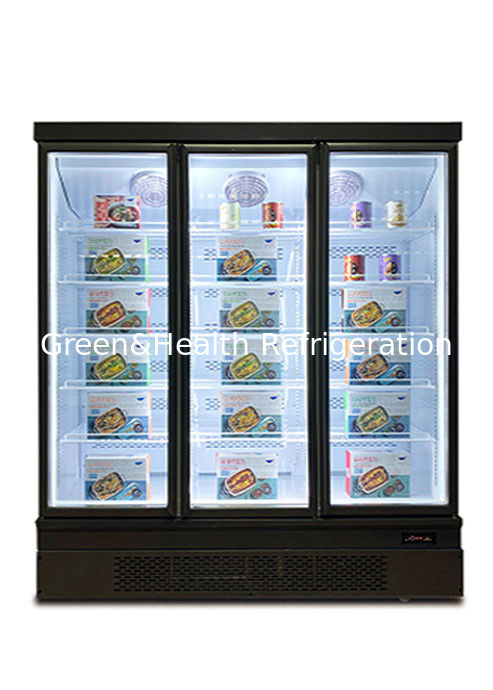 Congelador de exhibición de alimentos vertical con ventilador de refrigeración y estantes ajustables para supermercados