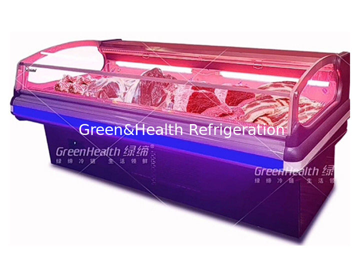 Refrigerador comercial para exhibición de carne con iluminación LED de enfriamiento dinámico y compresores Danfoss/Secop para supermercados