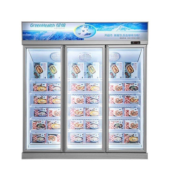 Congelador vertical de la exhibición de las puertas de cristal del supermercado 1/2/3 para el helado