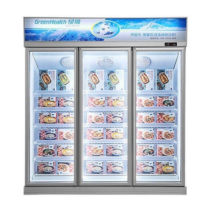 Hipermercado Comercial 3 Puertas de vidrio Congelador de exhibición permanente para alimentos congelados