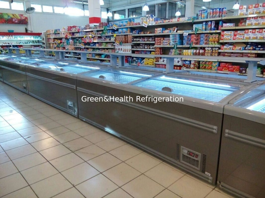 8 pies de gran supermercado Isla de visualización porta corredera de vidrio congelador para almacenamiento de pollo