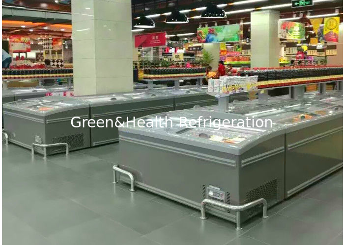 8 pies de gran supermercado Isla de visualización porta corredera de vidrio congelador para almacenamiento de pollo