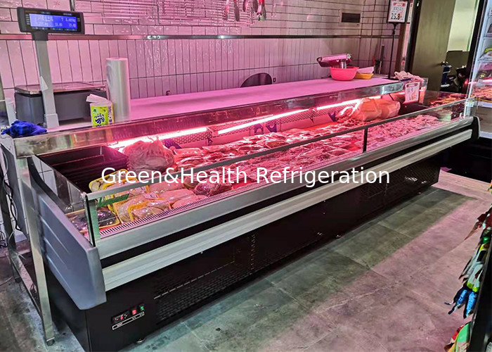 Refrigerador de hipermercado Contador de tipo abierto 2.5M congelador de exhibición de carne fresca