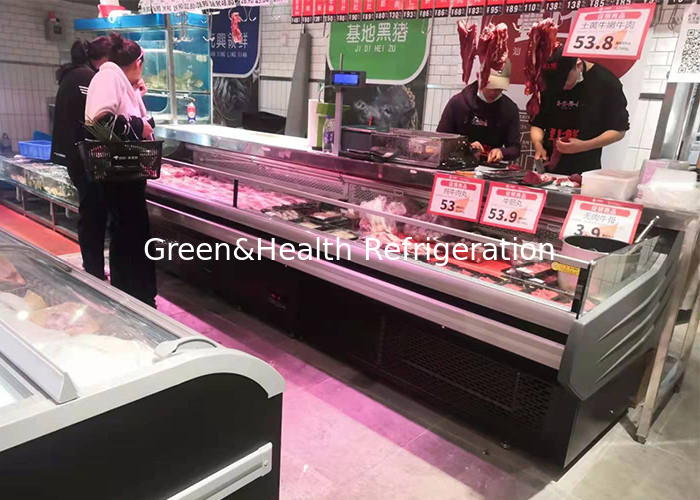 Refrigerador de hipermercado Contador de tipo abierto 2.5M congelador de exhibición de carne fresca