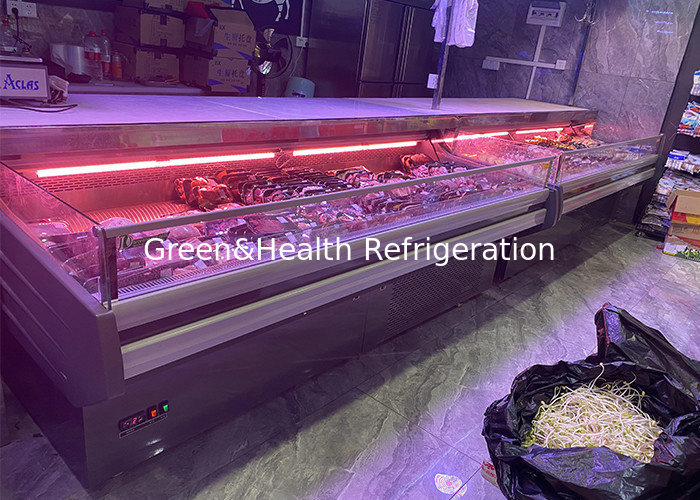 Refrigerador de hipermercado Contador de tipo abierto 2.5M congelador de exhibición de carne fresca