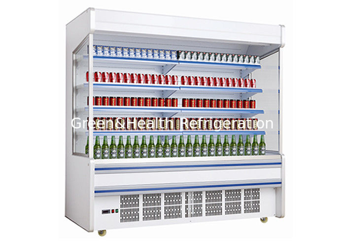 Enfriador abierto de varias cubiertas de acero inoxidable con cortina nocturna de ahorro de energía y descongelación inteligente automática para supermercados
