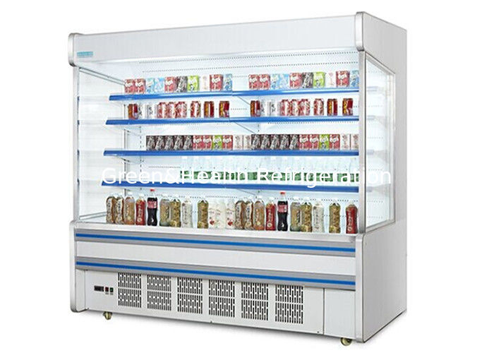 Enfriador abierto de varias cubiertas de acero inoxidable con cortina nocturna de ahorro de energía y descongelación inteligente automática para supermercados