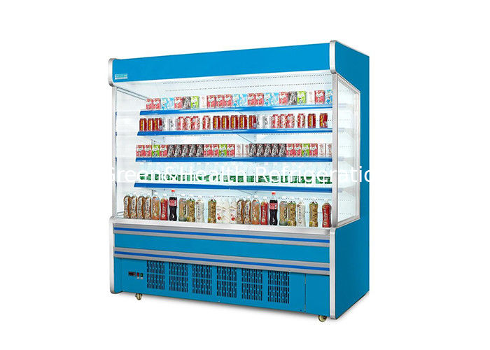 Enfriador abierto de varias cubiertas de acero inoxidable con cortina nocturna de ahorro de energía y descongelación inteligente automática para supermercados