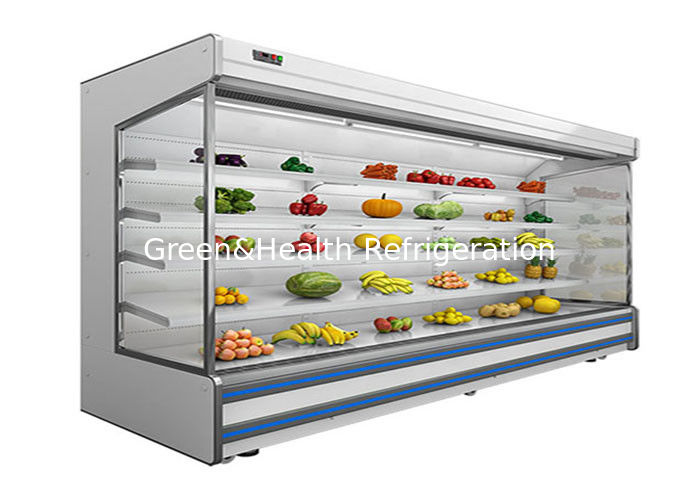 Refrigerador abierto multideck comercial de 4 niveles ajustable con enfriamiento por ventilador y cortina nocturna para supermercados