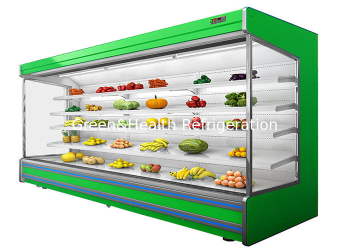 Refrigerador abierto multideck comercial de 4 niveles ajustable con enfriamiento por ventilador y cortina nocturna para supermercados