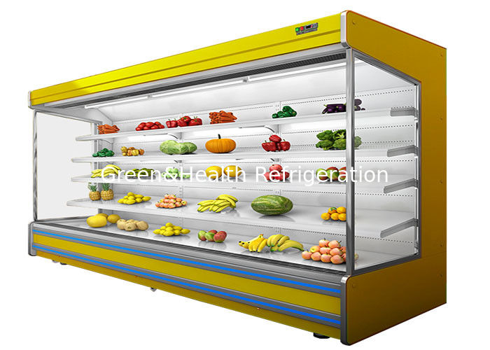 Refrigerador abierto multideck comercial de 4 niveles ajustable con enfriamiento por ventilador y cortina nocturna para supermercados
