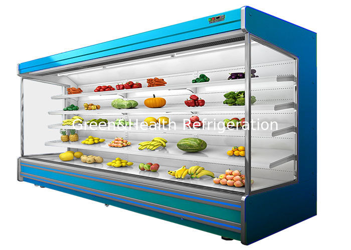 Refrigerador abierto multideck comercial de 4 niveles ajustable con enfriamiento por ventilador y cortina nocturna para supermercados