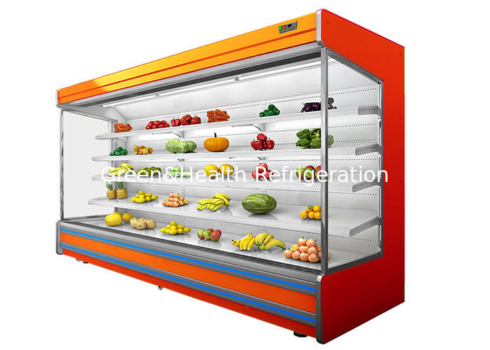 Refrigerador abierto multideck comercial de 4 niveles ajustable con enfriamiento por ventilador y cortina nocturna para supermercados