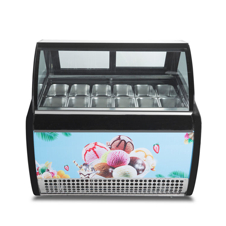 12 cacerolas de color gris helado italiano congelador de exhibición para heladería