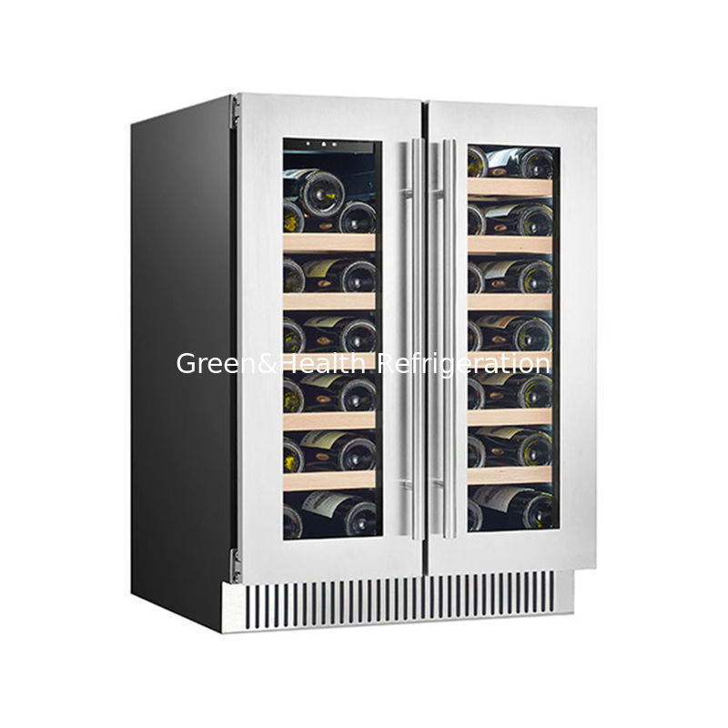 Certificado ETL Moda Zona doble SS Doble puerta de vidrio Frescor de vino tinto con 180L 68 botellas