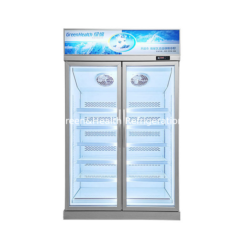 Tienda de cadena de almacenamiento con estantería ajustable 2 puerta de vidrio congelador para alimentos congelados con ventilador de refrigeración