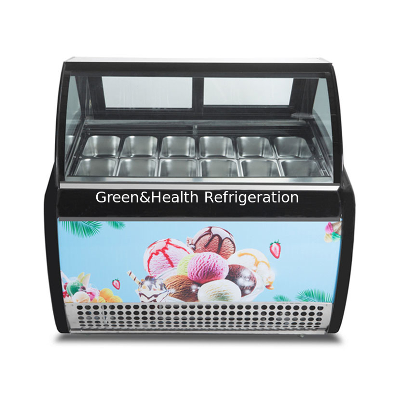 Vitrina de exhibición de helados de acero inoxidable con cantidad de sartén personalizada y puerta corredera