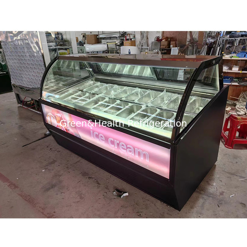 Vitrina de exhibición de helados de acero inoxidable con cantidad de sartén personalizada y puerta corredera