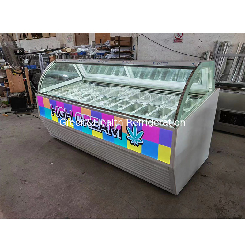 Vitrina de exhibición de helados de acero inoxidable con cantidad de sartén personalizada y puerta corredera