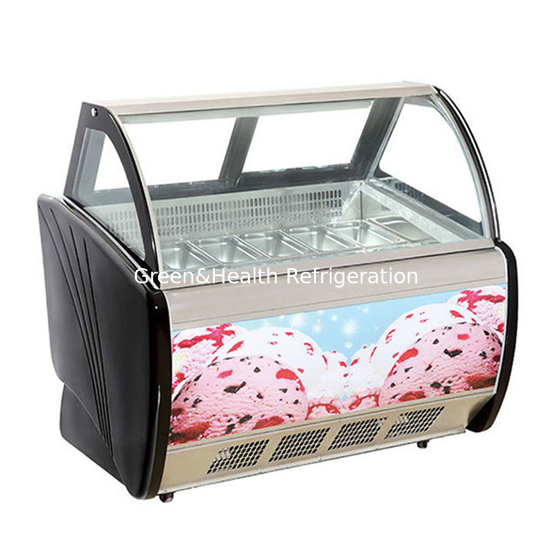 Vitrina de exhibición de helados de acero inoxidable con cantidad de sartén personalizada y puerta corredera