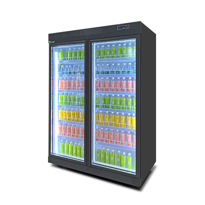 Refrigerador de bebidas de puerta de vidrio de estante ajustable para pantallas de almacenamiento en frío de supermercados