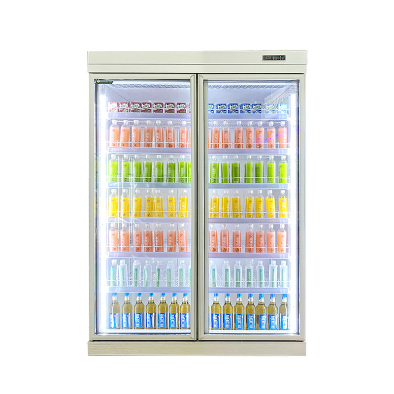 Refrigerador de bebidas de puerta de vidrio de estante ajustable para pantallas de almacenamiento en frío de supermercados