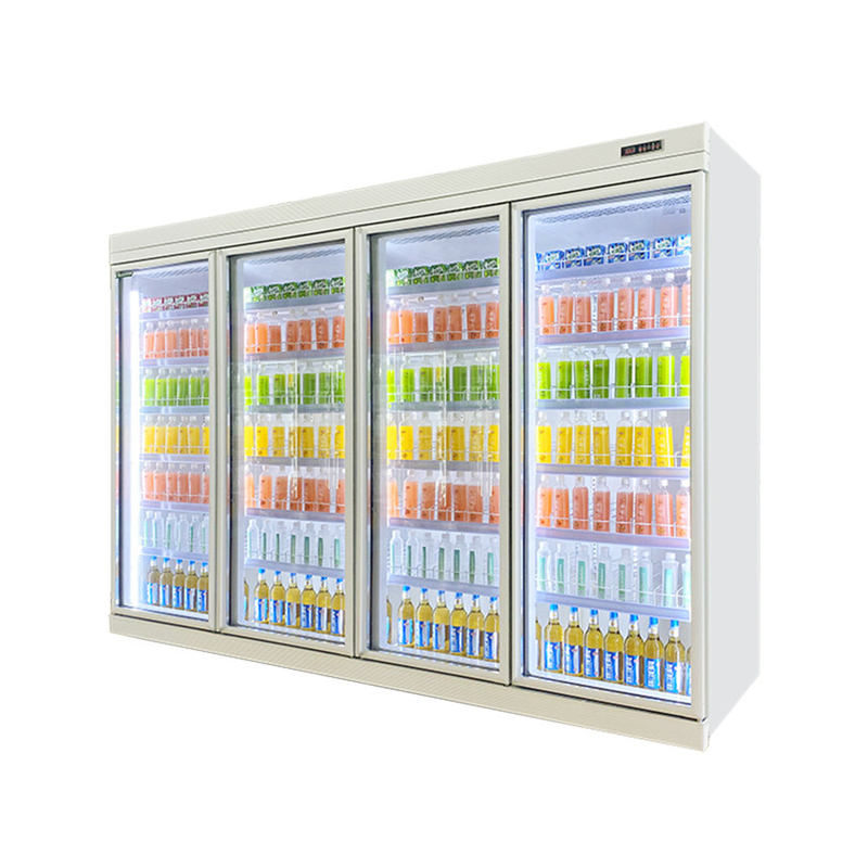 Refrigerador de bebidas de puerta de vidrio de estante ajustable para pantallas de almacenamiento en frío de supermercados