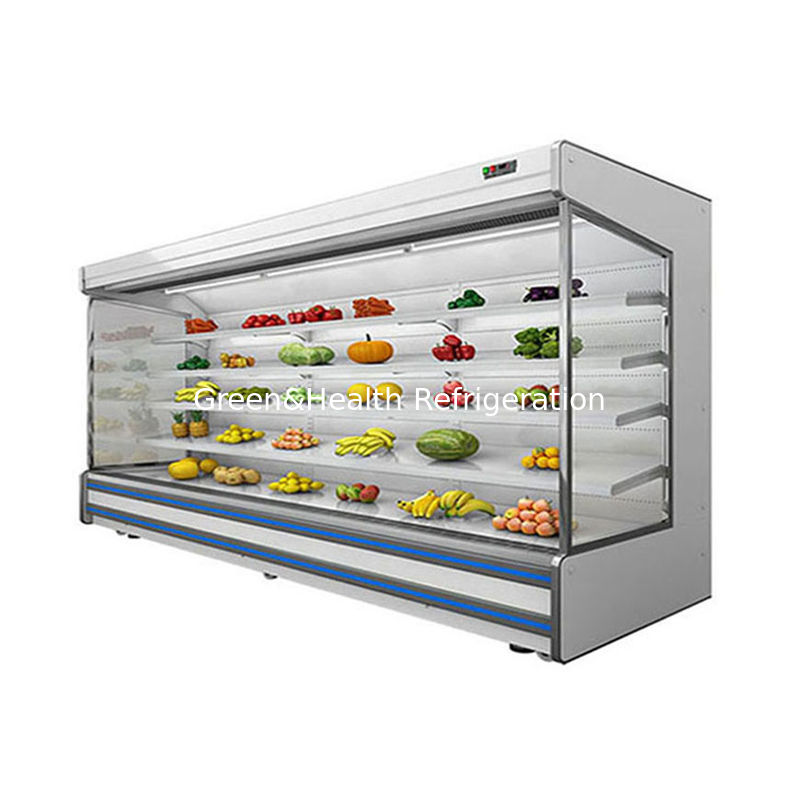 Refrigerador abierto comercial de pisos múltiples con 4 estanterías 5 espacios de visualización Iluminación LED y refrigerante R22