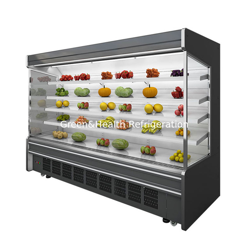 Refrigerador abierto comercial de pisos múltiples con 4 estanterías 5 espacios de visualización Iluminación LED y refrigerante R22