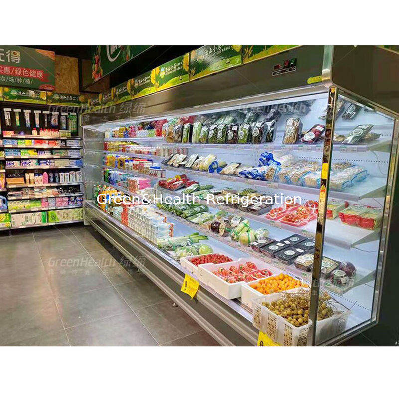 Refrigerador abierto comercial de pisos múltiples con 4 estanterías 5 espacios de visualización Iluminación LED y refrigerante R22