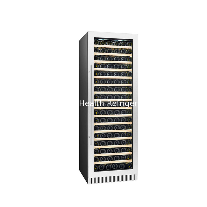 Refrigerador eléctrico de vino negro con estanterías de madera Refrigerador de pantalla de puerta de vidrio de doble zona