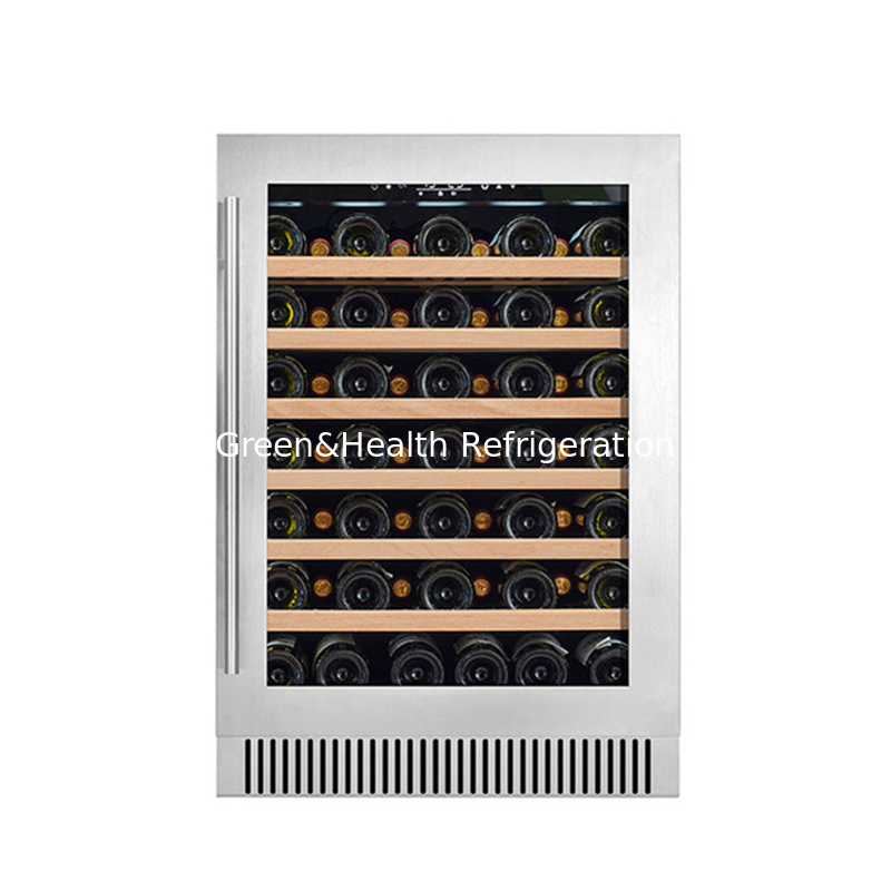 Refrigerador eléctrico de vino negro con estanterías de madera Refrigerador de pantalla de puerta de vidrio de doble zona