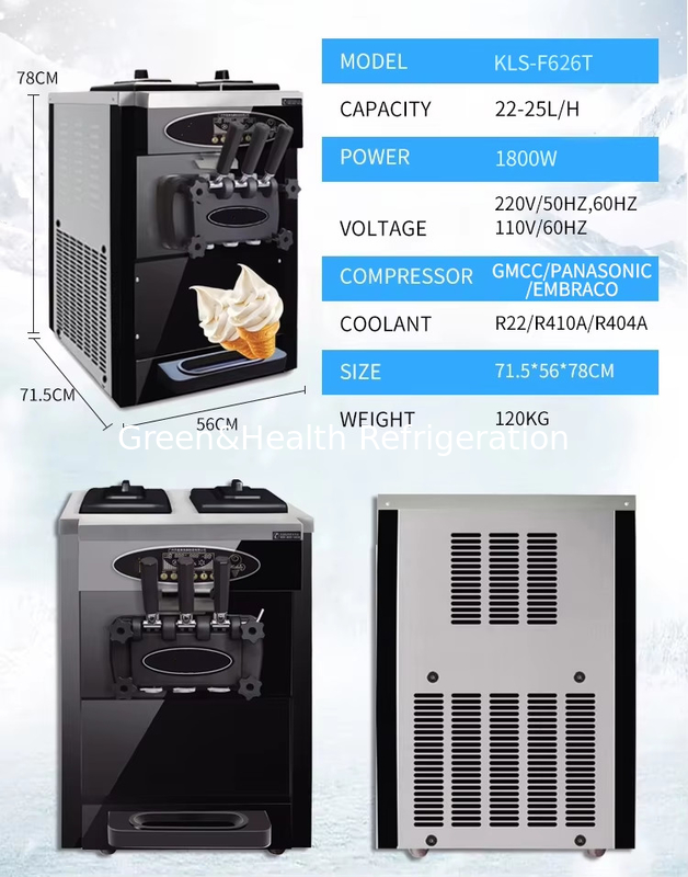 3 sabores de piso Stand 304 de acero inoxidable máquinas para hacer helados con ruedas