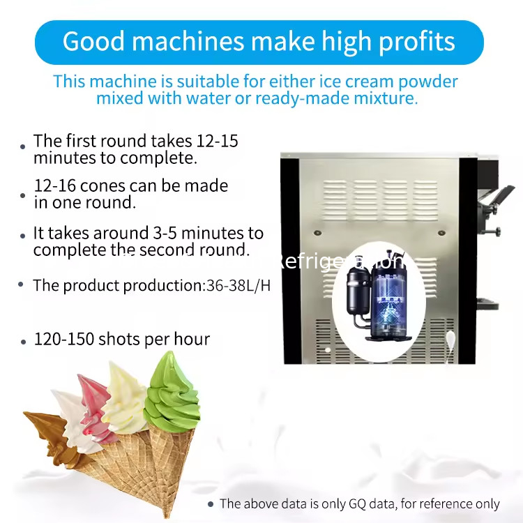 3 sabores de piso Stand 304 de acero inoxidable máquinas para hacer helados con ruedas