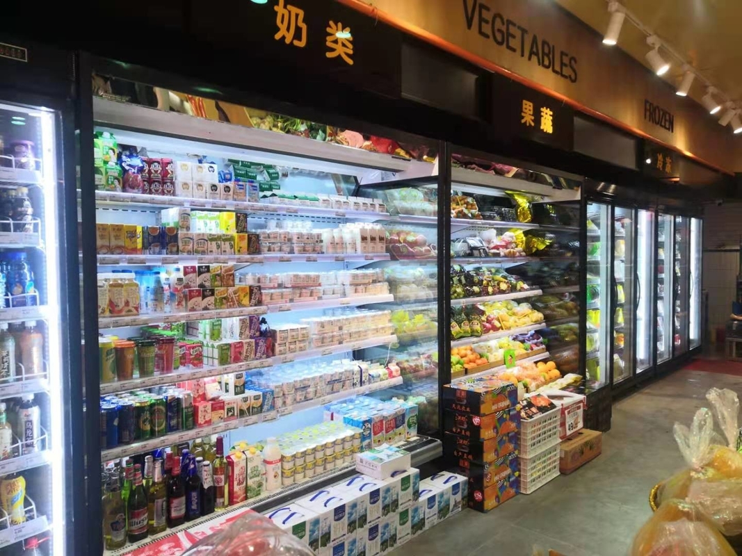 Display vegetal de tipo enchufable Refrigerador Display Multideck Refrigerador comercial de caja abierta