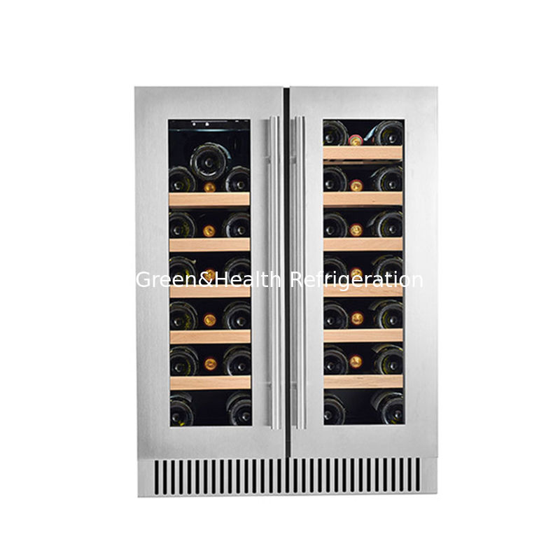 Certificado ETL 60 botella de doble zona refrigerador de vino eléctrico con estanterías de madera en negro