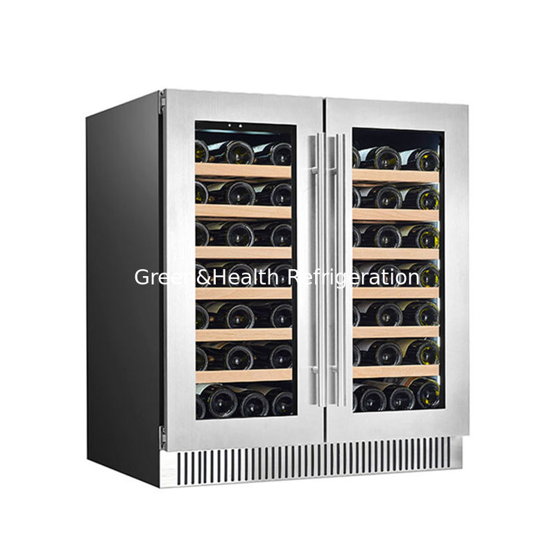 Certificado ETL 60 botella de doble zona refrigerador de vino eléctrico con estanterías de madera en negro