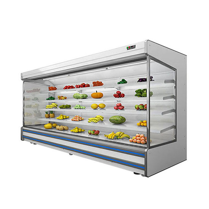 Refrigerador de pantalla abierta con 4 estanterías y 5 espacios de pantalla a 2-8.C