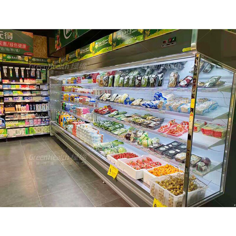 Refrigerador de pantalla abierta con 4 estanterías y 5 espacios de pantalla a 2-8.C