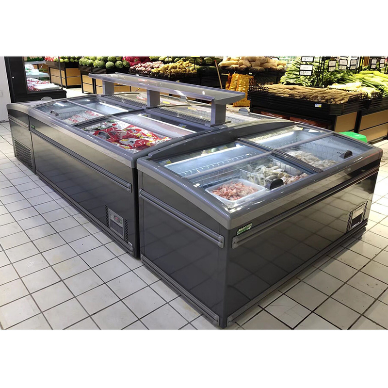Supermercado Blanco / Gris Isla congelador con descongelamiento automático para la tienda de comestibles
