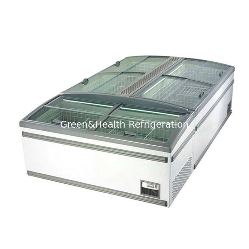 Tipo de pantalla flexible Puerta de vidrio Deshielo automático Supermercado Island Freezer