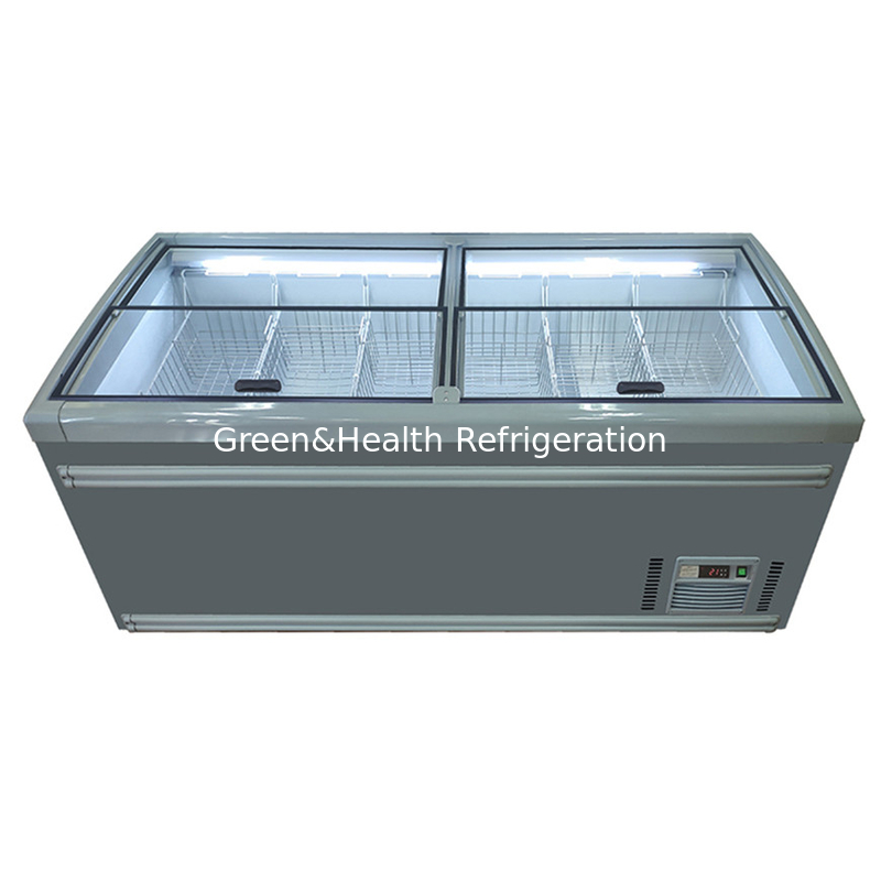 Tipo de pantalla flexible Puerta de vidrio Deshielo automático Supermercado Island Freezer