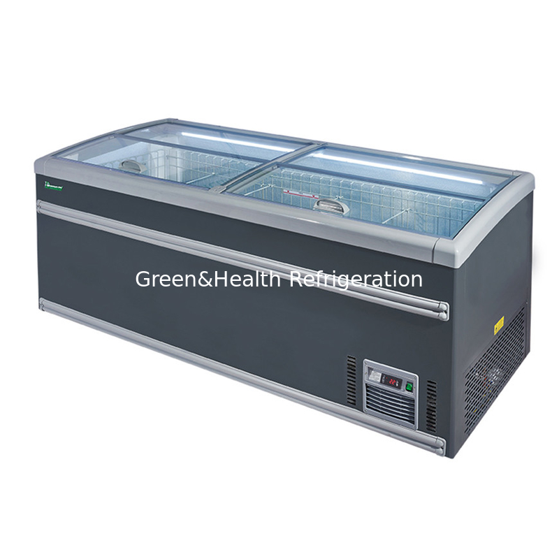 Tipo de pantalla flexible Puerta de vidrio Deshielo automático Supermercado Island Freezer