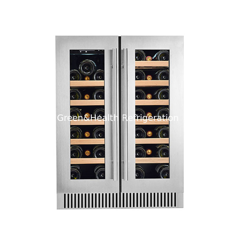 Certificado ETL de 60 botellas de refrigerador eléctrico de vino negro independiente con puertas de vidrio y estantes de madera