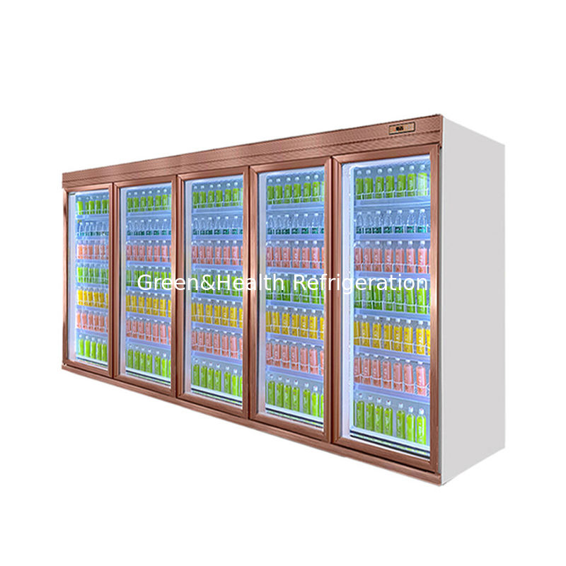 Enfriador de bebidas de vidrio con 5 estantes ajustables y puerta, con sistema de enfriamiento por ventilador y volumen personalizable